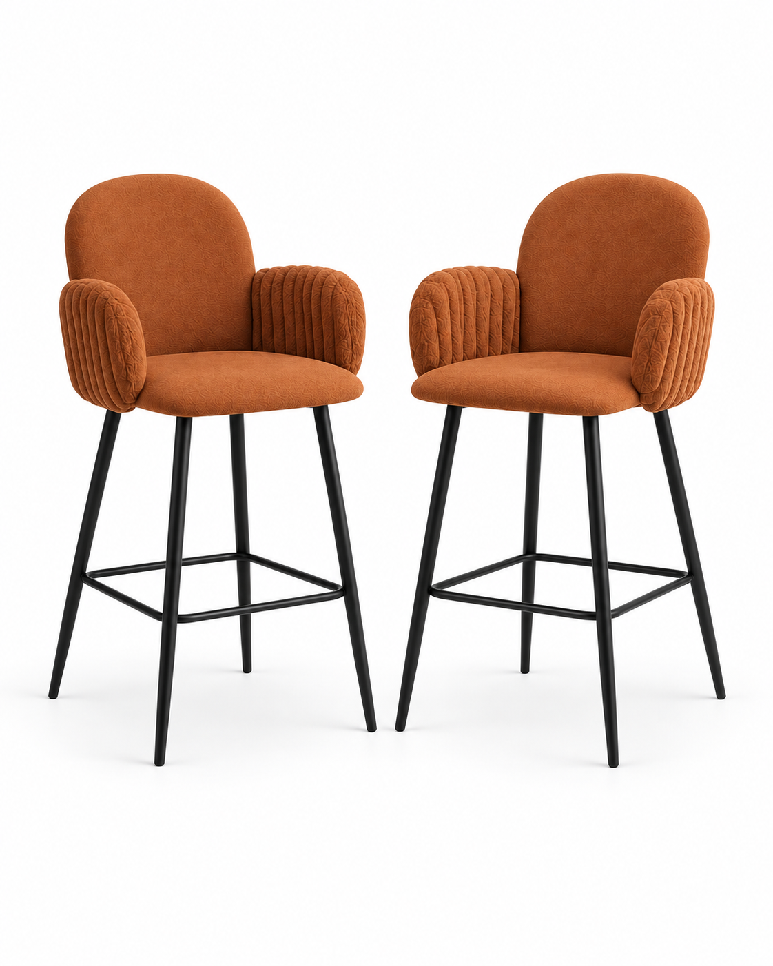 Nubbi Upholstered Bar Stools – 71 cm, Set of 2 (Terracotta Brown) on a white background