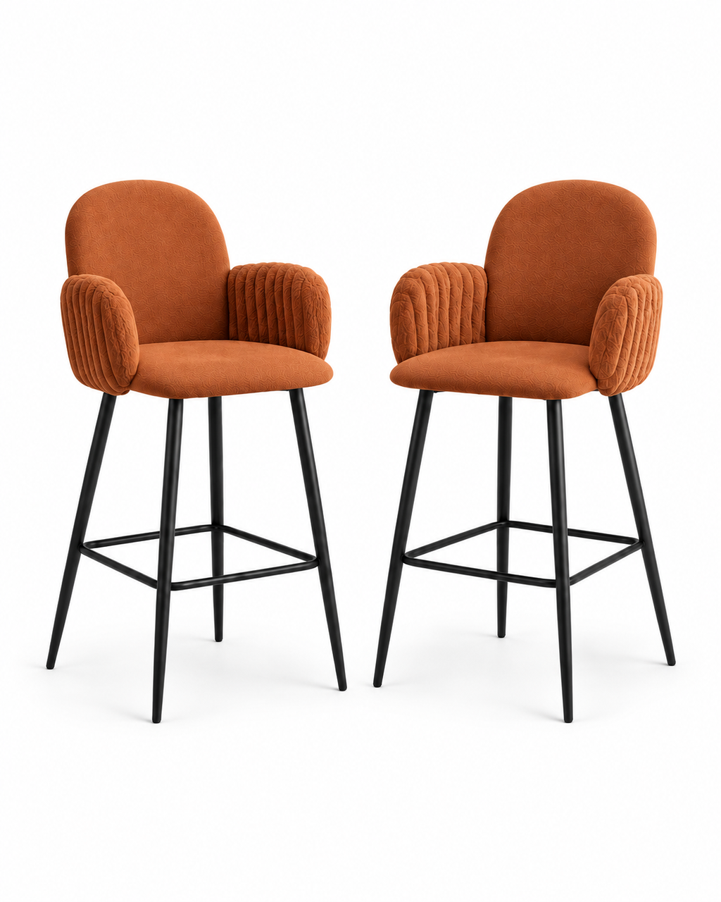 Nubbi Upholstered Bar Stools – 61 cm, Set of 2 (Terracotta Brown) on a white background