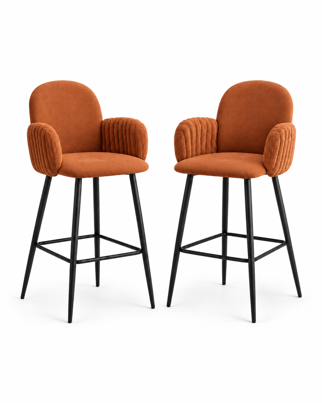 Nubbi Upholstered Bar Stools – 61 cm, Set of 2 (Terracotta Brown) on a white background