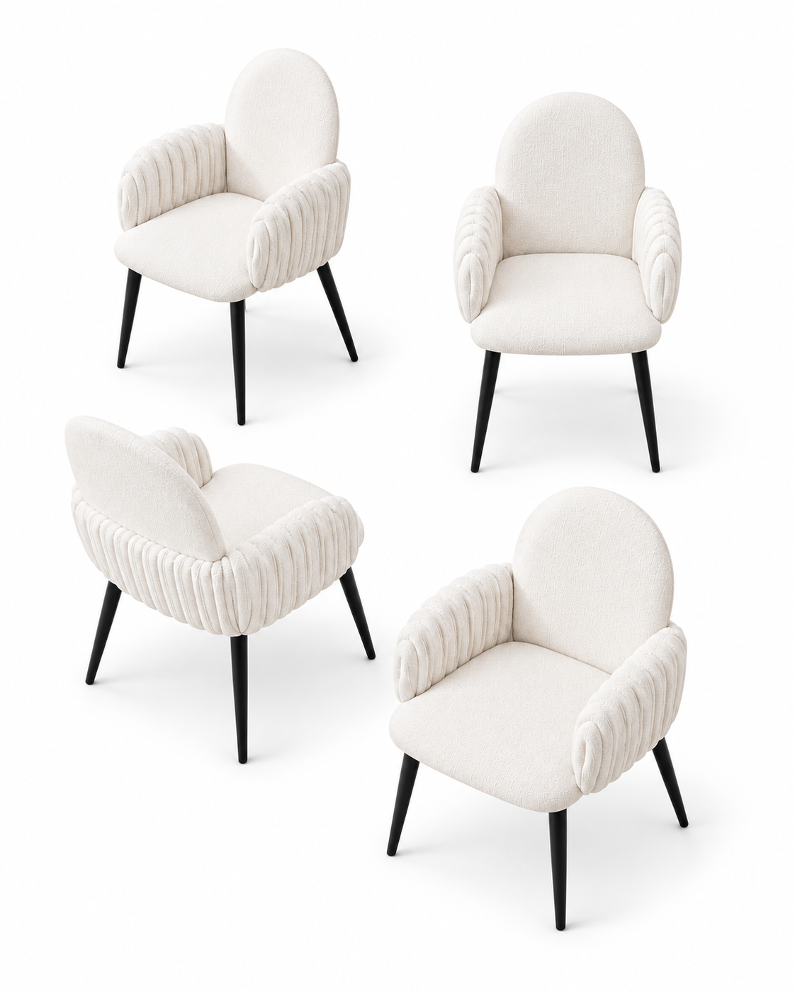 Nubbi Upholstered Dining Chairs – Set of 4 (Soft White) on a white background