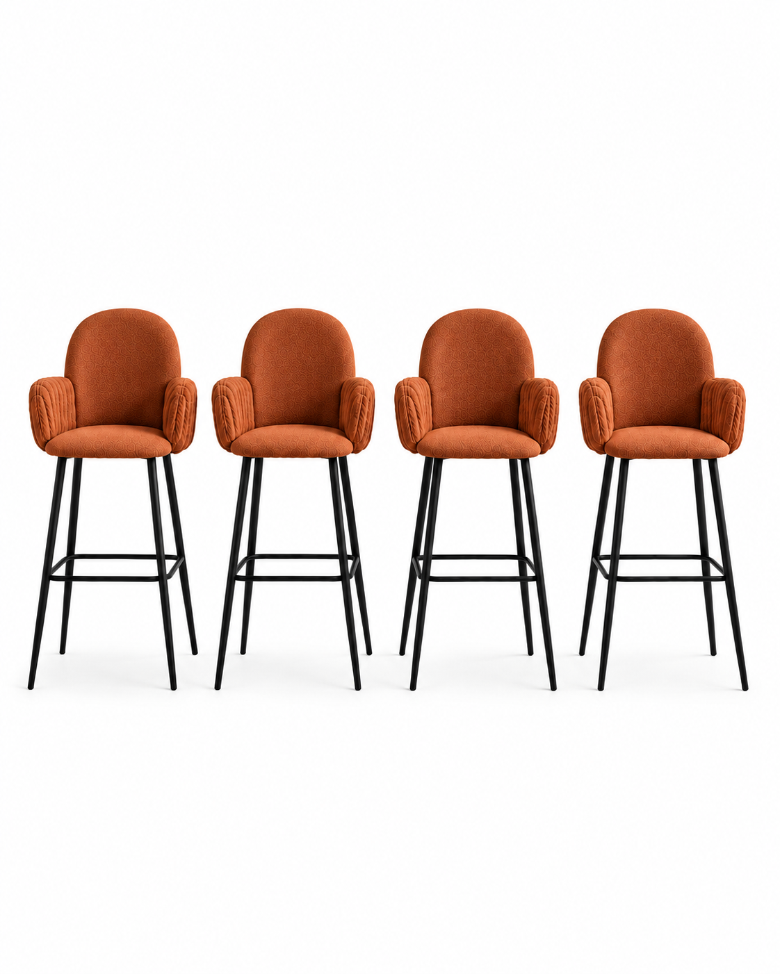 Nubbi Upholstered Bar Stools – 61 cm, Set of 4 (Terracotta Brown) on a white background