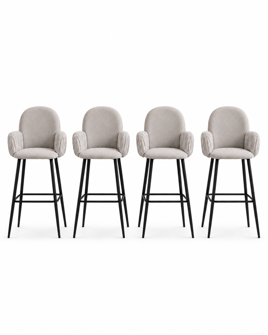 Nubbi Upholstered Bar Stools – 61 cm, Set of 4 (Soft Cloud) on a white background
