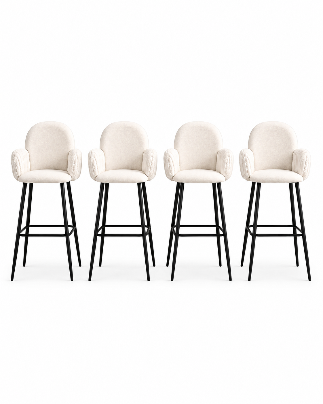 Nubbi Upholstered Bar Stools – 61 cm, Set of 4 (Soft White) on a white background