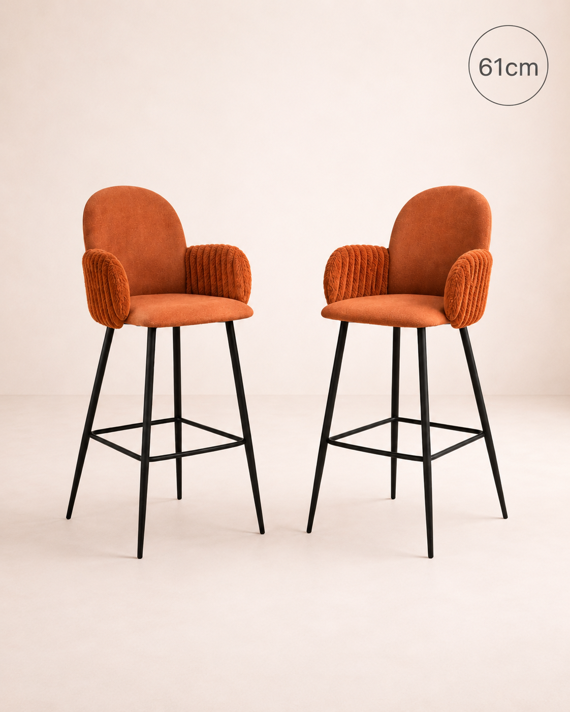 Nubbi Upholstered Bar Stool – Set of 2 (Terracotta Brown, 61cm – Low) – Outlet - Marcel Olsen