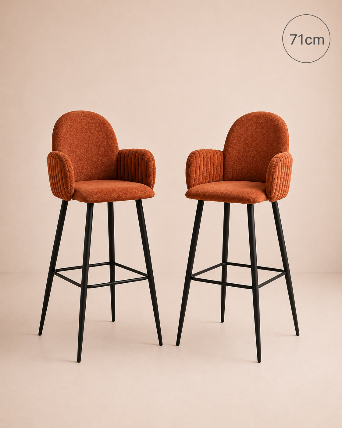 Nubbi Upholstered Bar Stool – Set of 2 (Terracotta Brown, 71cm – High) – Outlet - Marcel Olsen