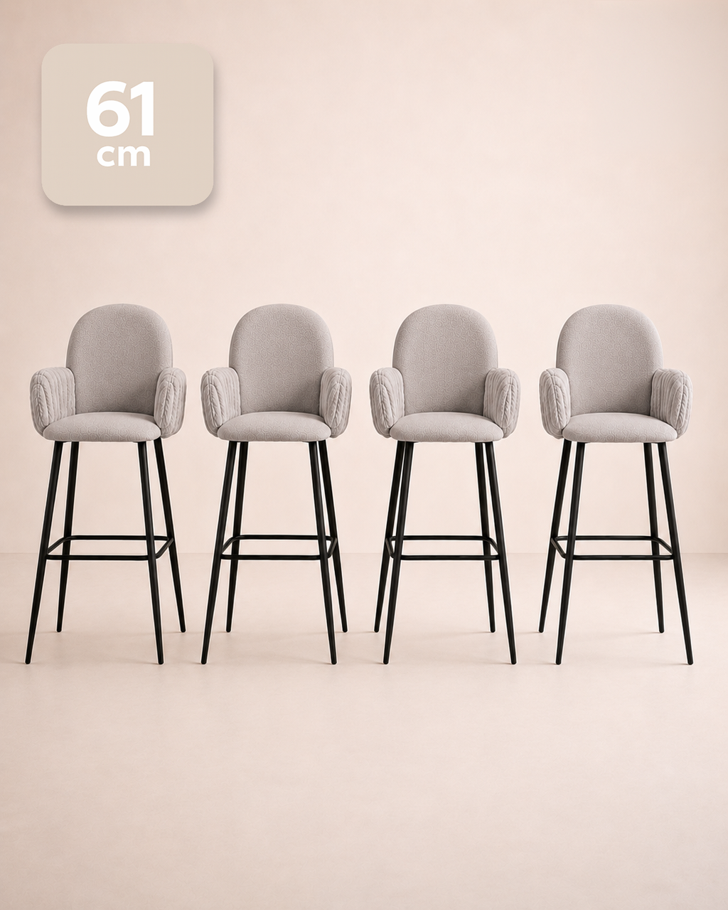 Nubbi Upholstered Bar Stools – Set of 4 (Soft Cloud, Seat Height 61cm) – Outlet Outlet Products - Marcel Olsen