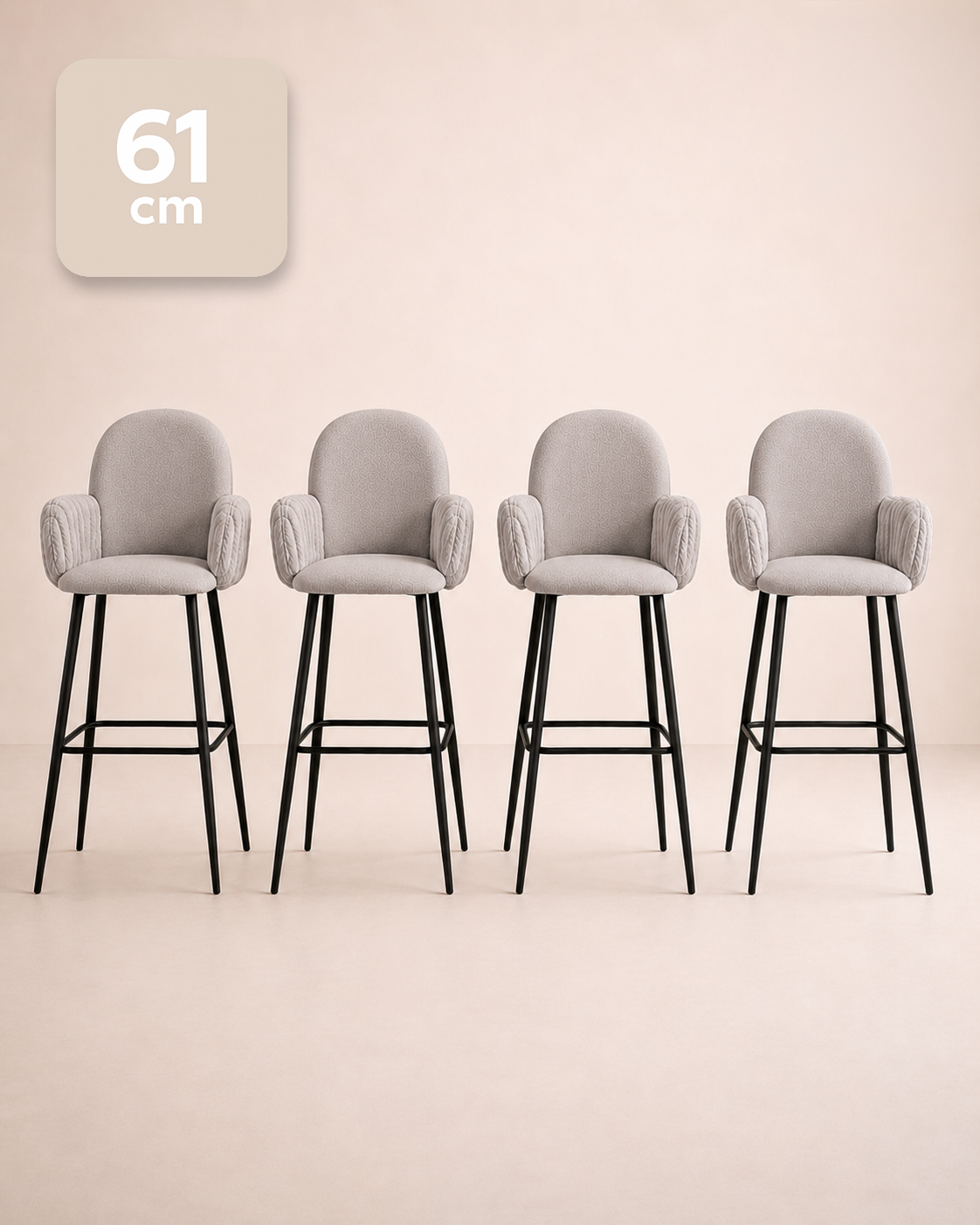 Nubbi Upholstered Bar Stools – Set of 4 (Soft Cloud, Seat Height 61cm) – Outlet Outlet Products - Marcel Olsen