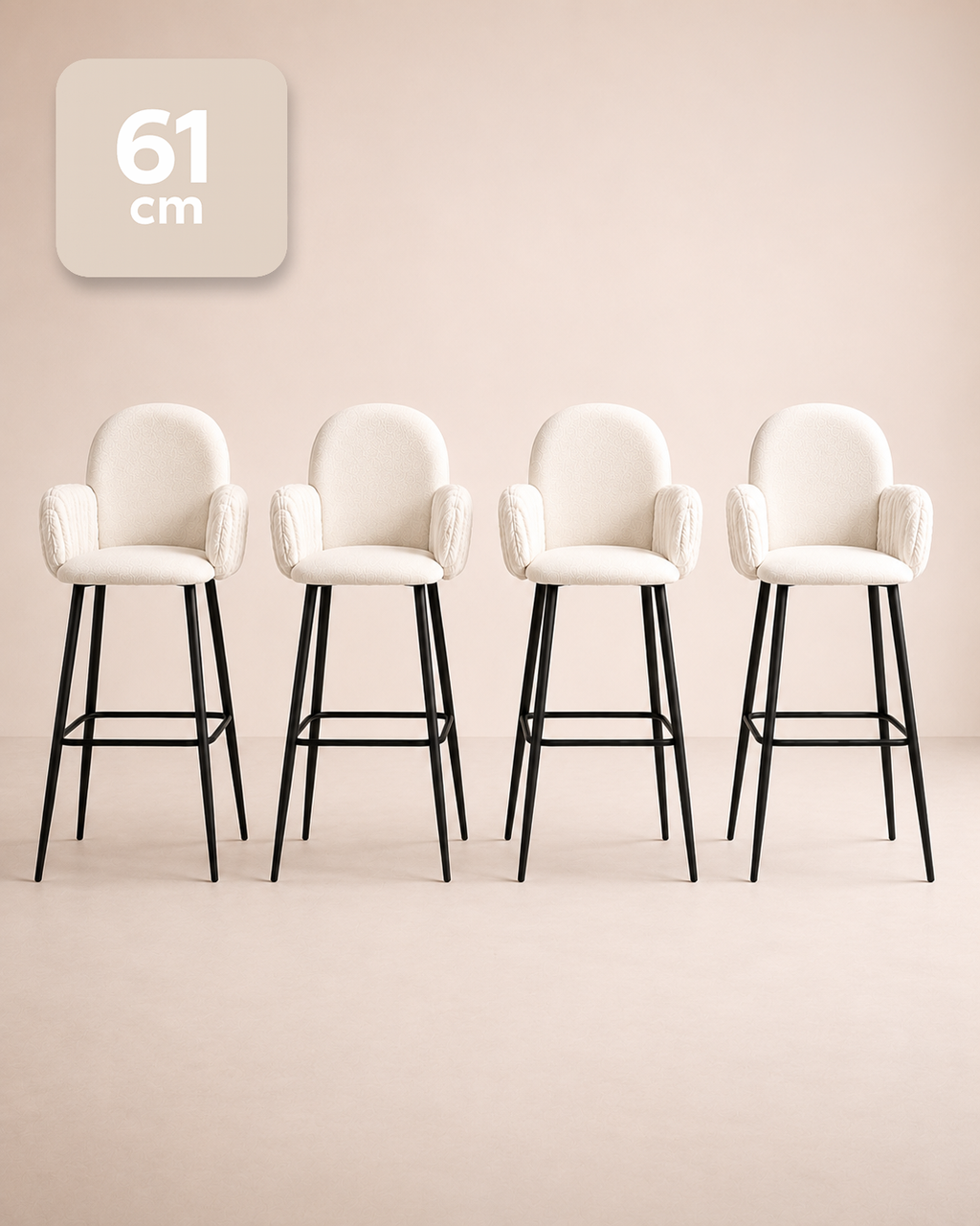 Nubbi Upholstered Bar Stools – Set of 4 (Soft White, Seat Height 61cm) – Outlet Outlet Products - Marcel Olsen