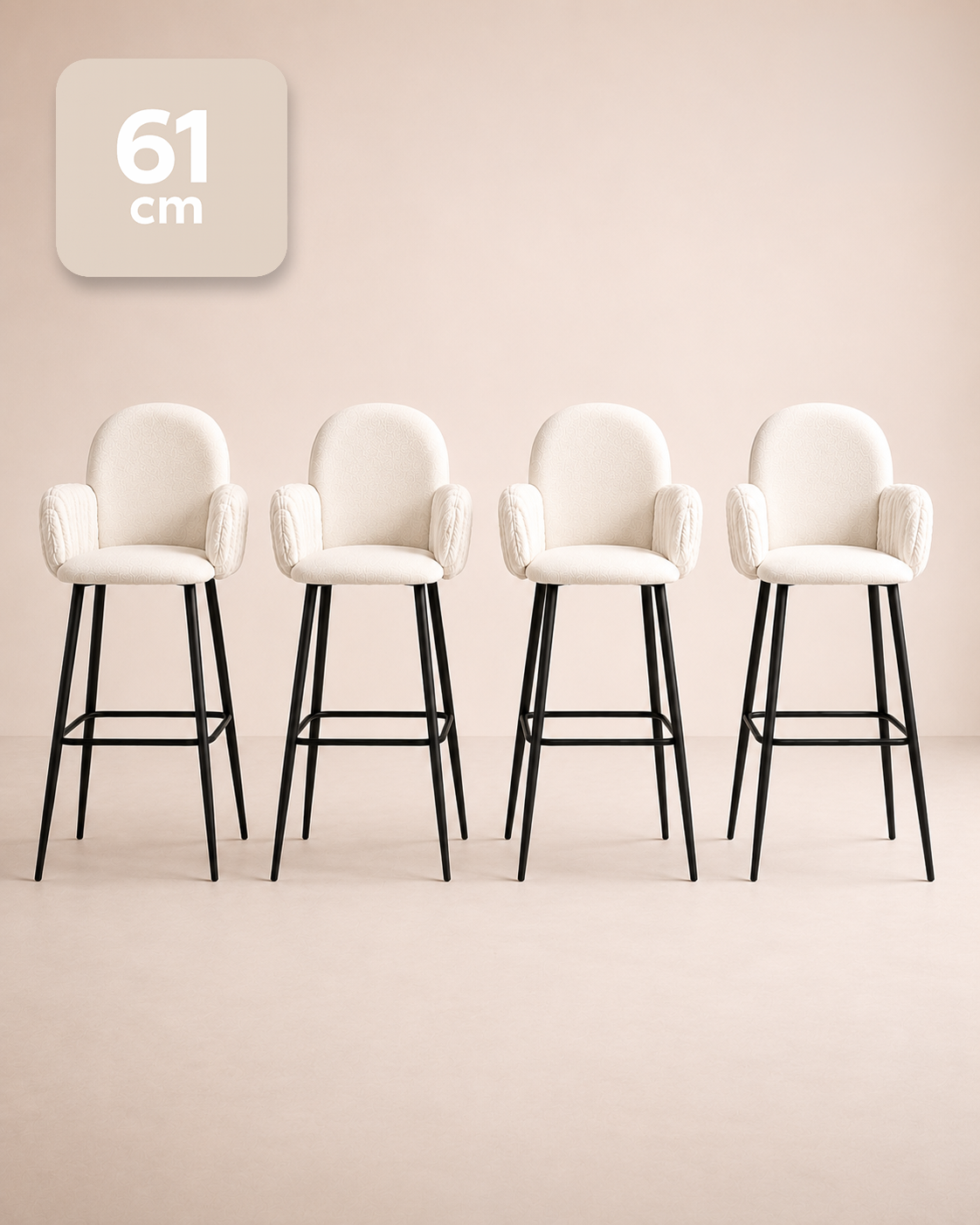 Nubbi Upholstered Bar Stools – Set of 4 (Soft White, Seat Height 61cm) – Outlet Outlet Products - Marcel Olsen