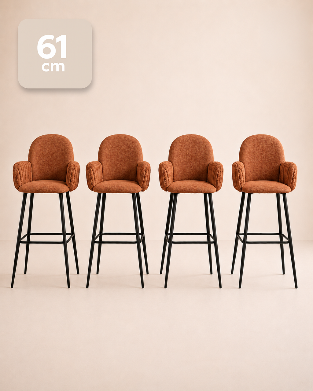 Nubbi Upholstered Bar Stools – Set of 4 (Terracotta Brown, Seat Height 61cm) – Outlet Outlet Products - Marcel Olsen