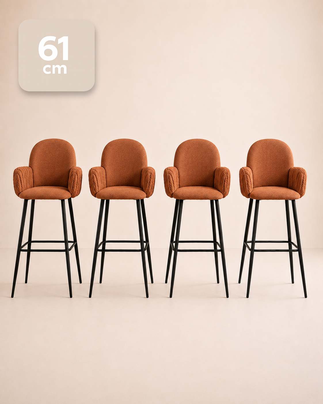 Nubbi Upholstered Bar Stools – Set of 4 (Terracotta Brown, Seat Height 61cm) – Outlet Outlet Products - Marcel Olsen