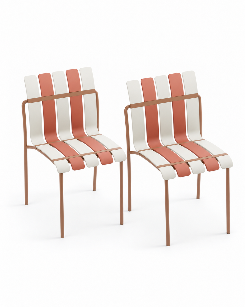 Two matching Ondara armless dining chairs in beige on a white background