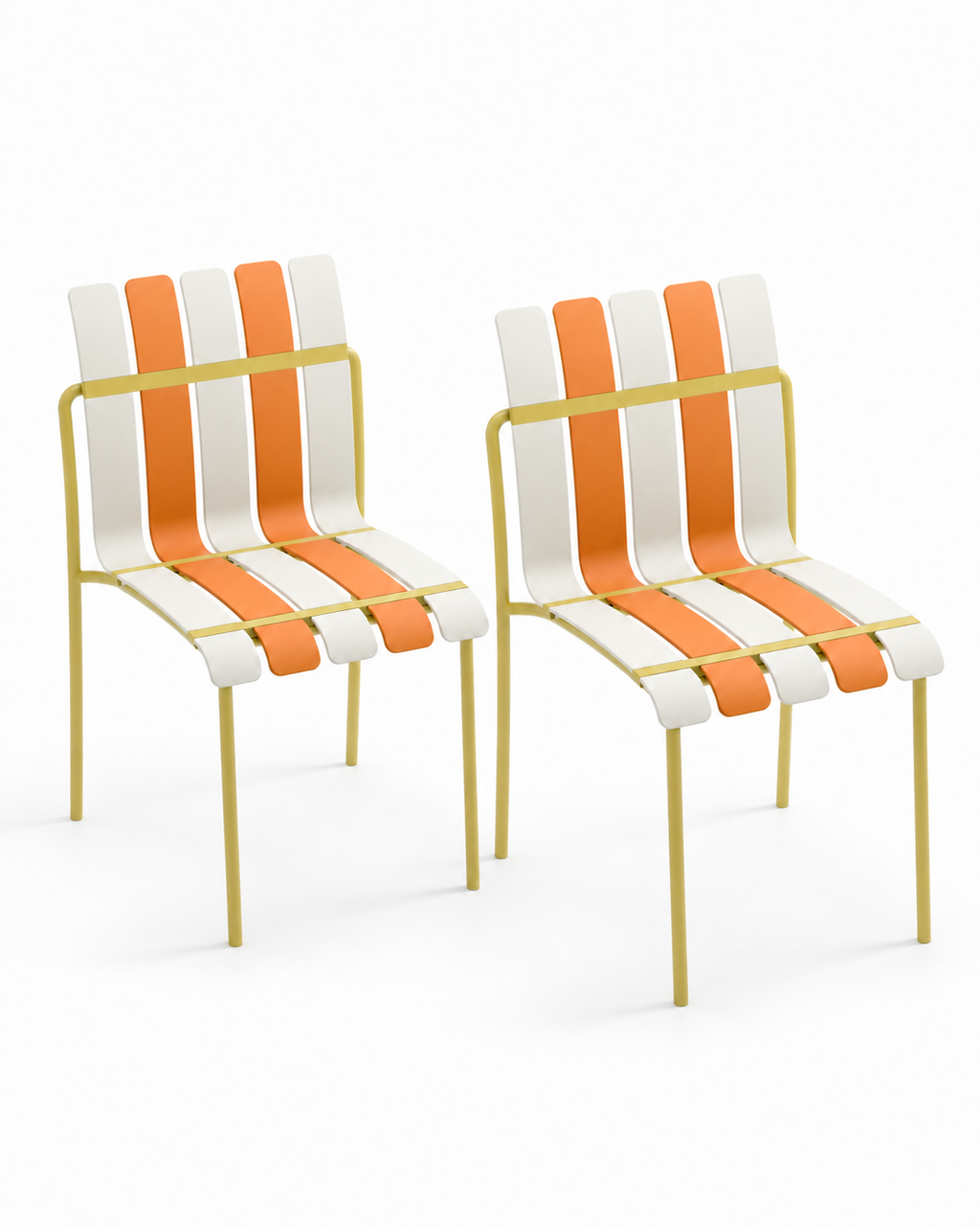 Two matching Ondara armless dining chairs in citrus on a white background