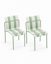 Ondara Striped Dining Chairs, Sage Green & White – Set of 2 – Outlet