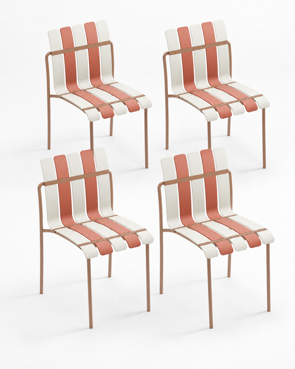 Set of four Ondara striped dining chairs — beige — white studio background