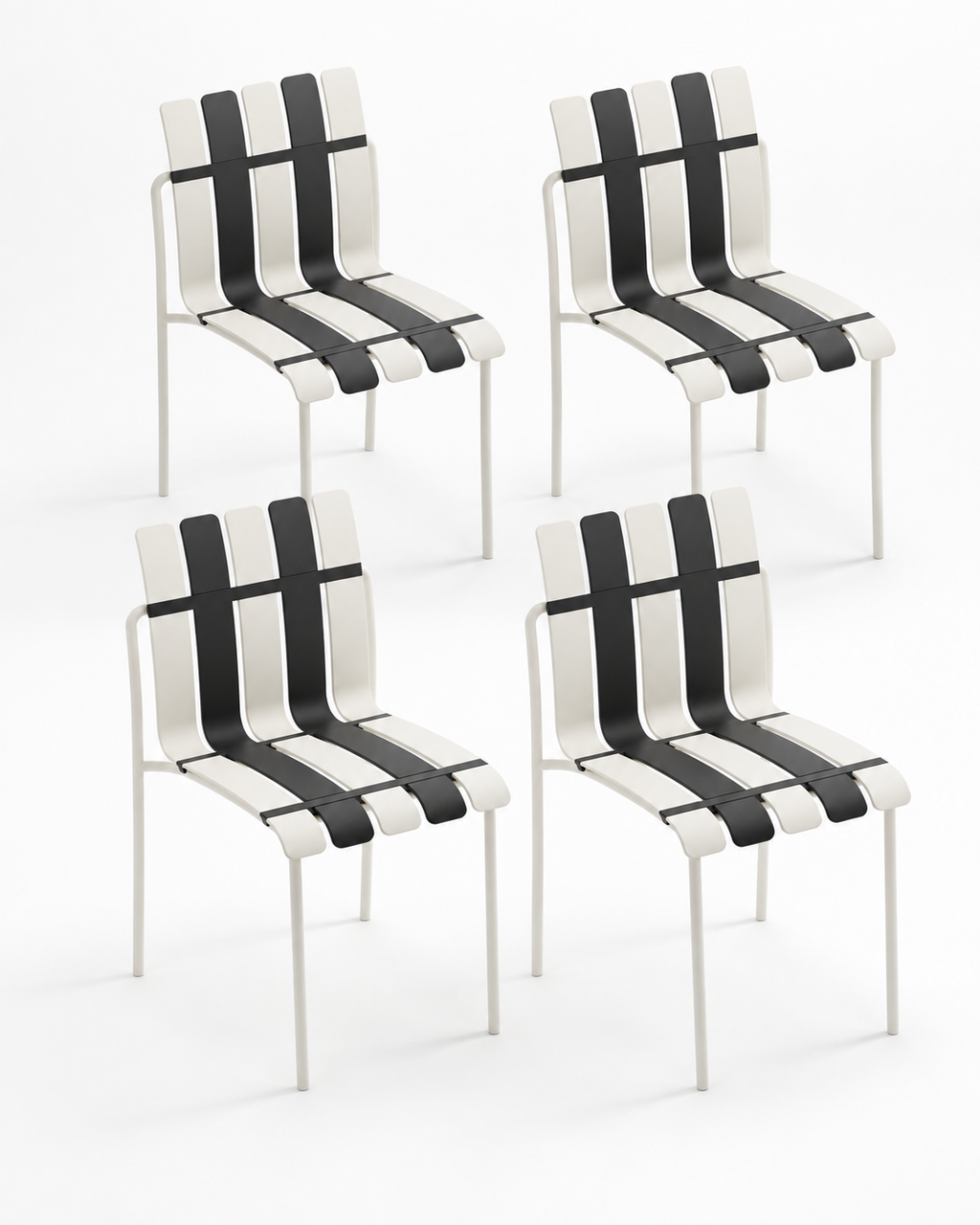 Set of four Ondara striped dining chairs — black-white — white studio background