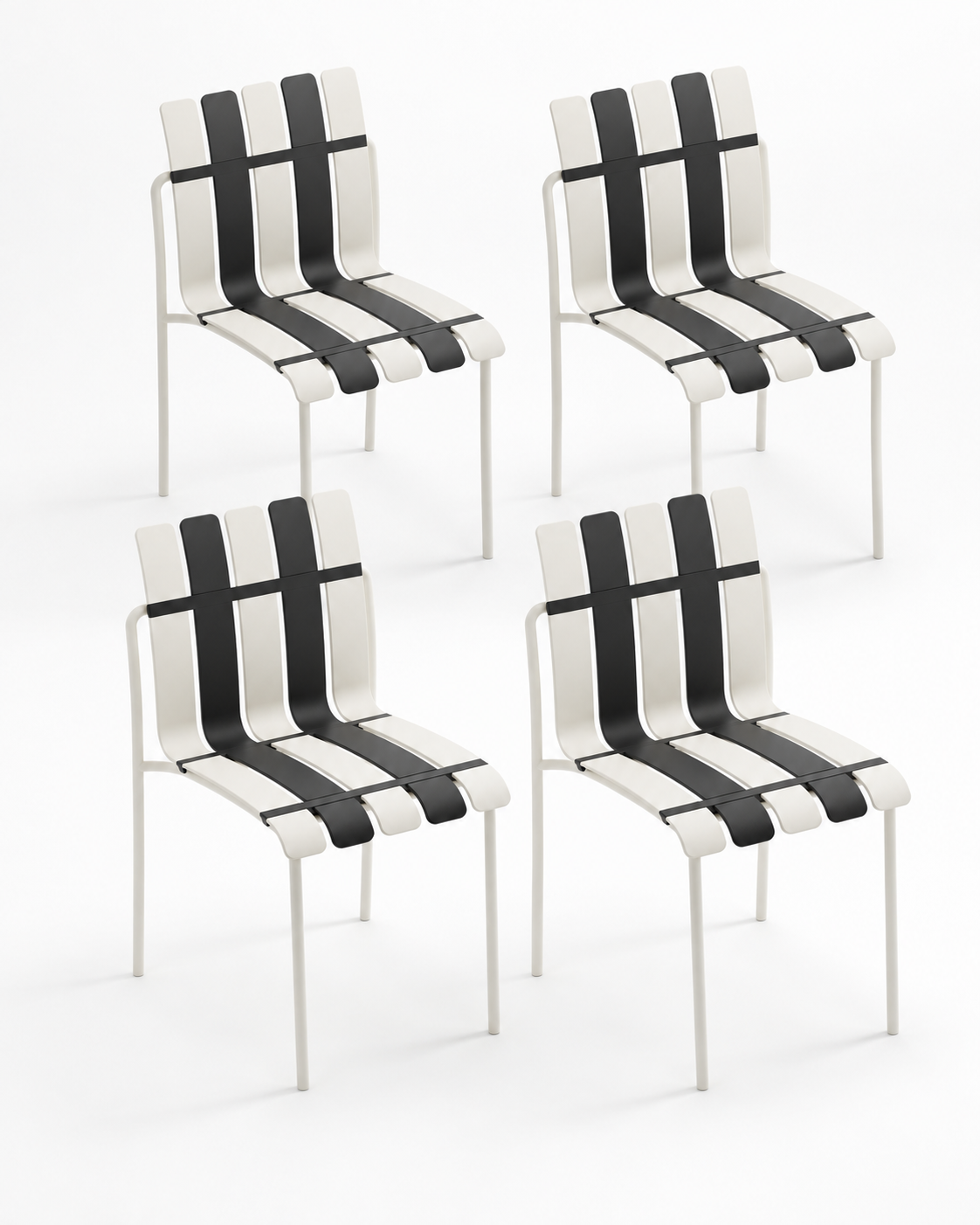 Set of four Ondara striped dining chairs — black-white — white studio background