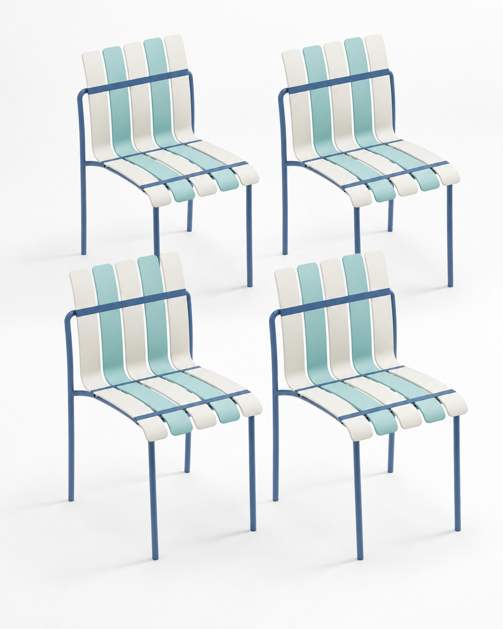 Set of four Ondara striped dining chairs — blue — white studio background