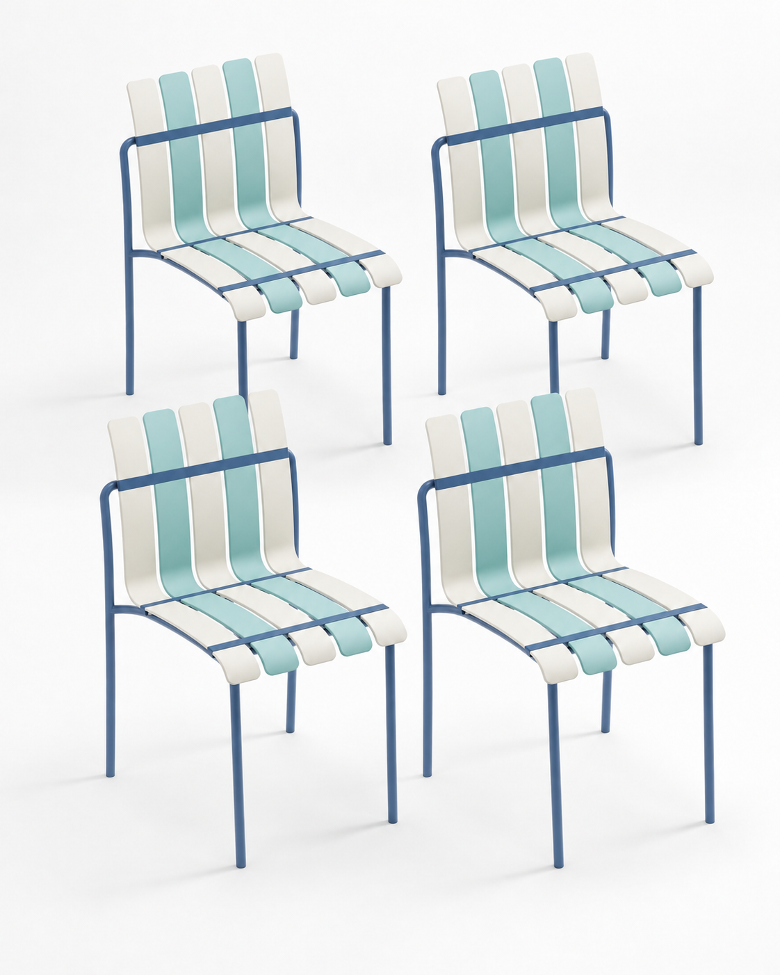 Set of four Ondara striped dining chairs — blue — white studio background
