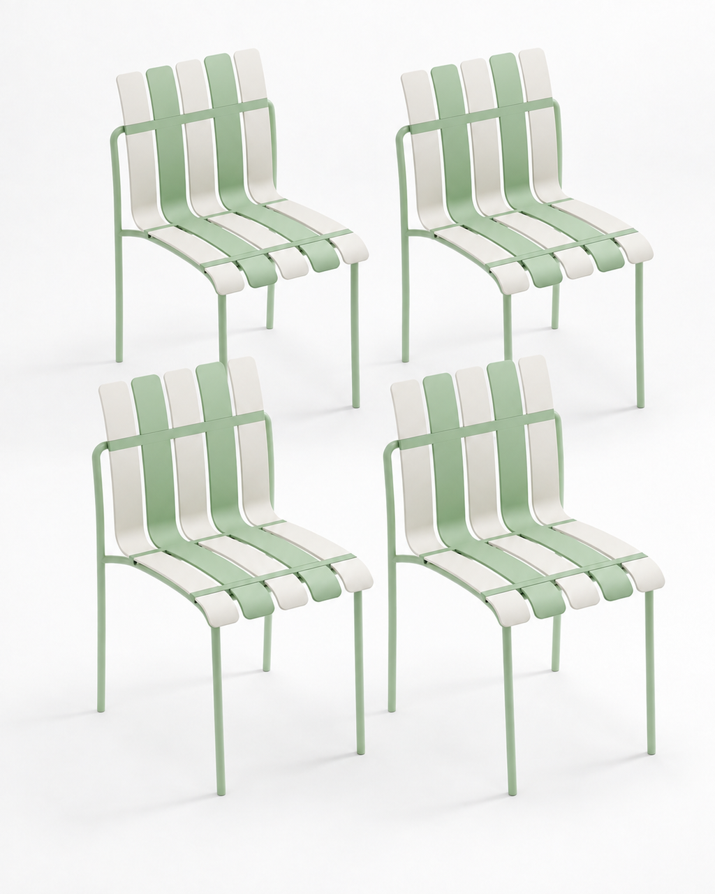Set of four Ondara striped dining chairs — sage — white studio background