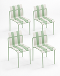 Set of four Ondara striped dining chairs — sage — white studio background