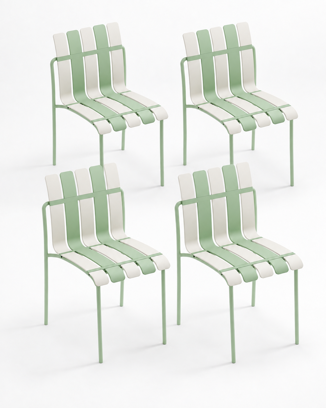 Set of four Ondara striped dining chairs — sage — white studio background