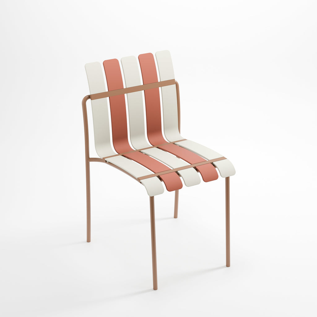 Ondara dining chair in Nude Beige & White on a white background