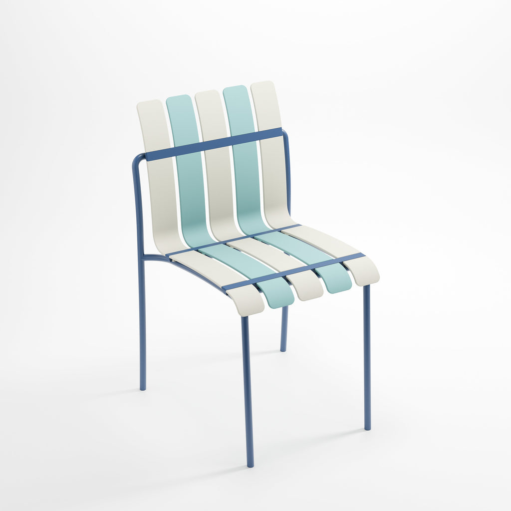 Ondara dining chair in Sea Blue & White on a white background