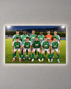 Cornice fotografica luminosa orizzontale color argento con foto di una squadra di calcio