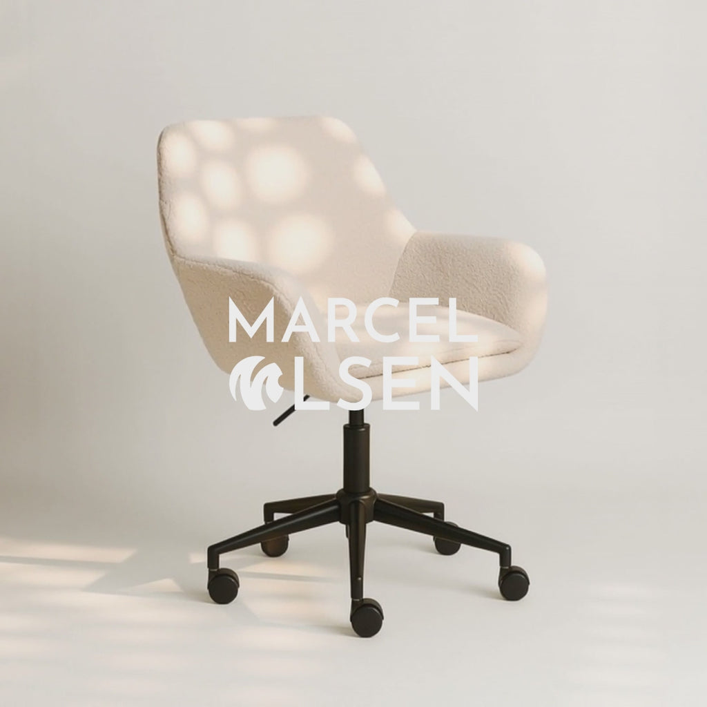 Sheepskin Upholstered Desk Chair (Sahara Beige Bouclé) – Modern Home Office Swivel Chair - Marcel Olsen