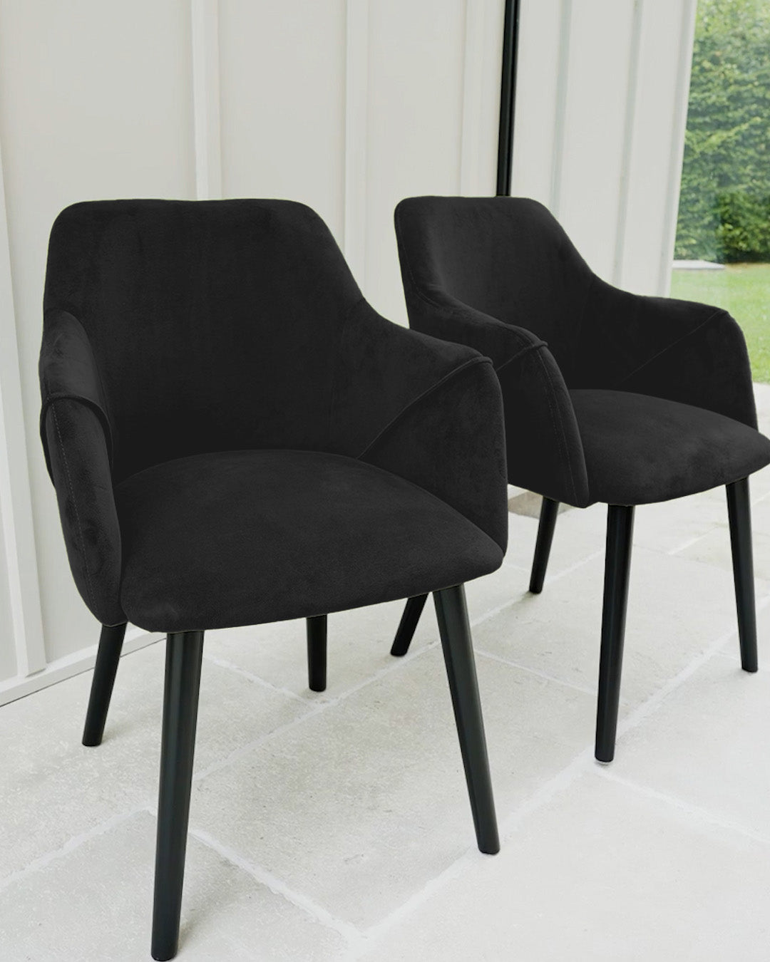 Bonanova Velvet Dining Chair (Granite Grey Fabric) – Modern Upholstered Dining Chair with Armrests - Marcel Olsen