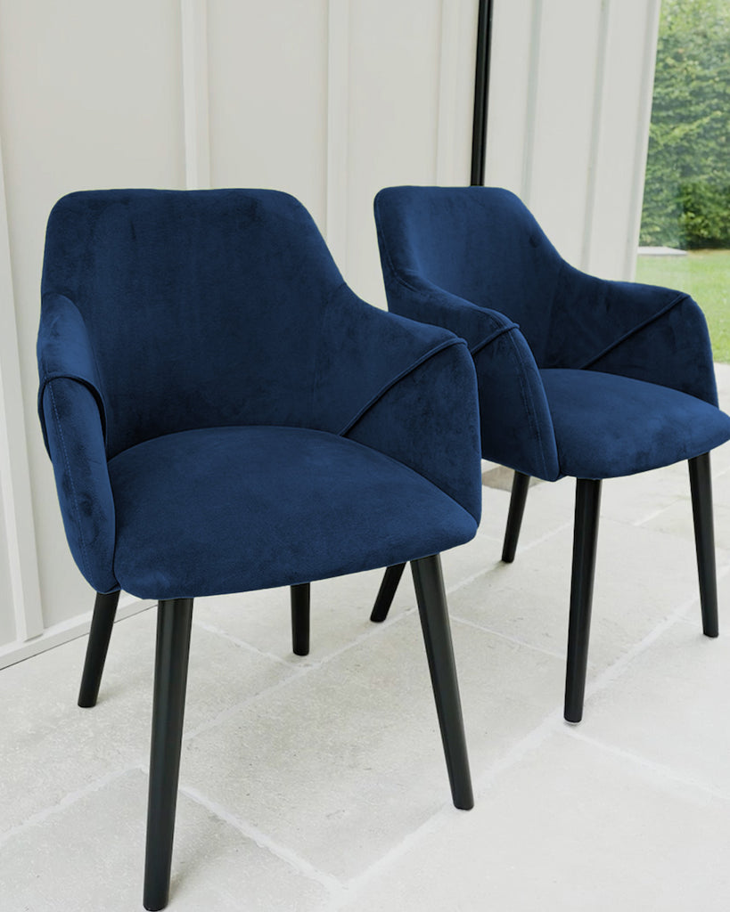 Bonanova Velvet Dining Chair (Blue Note Fabric) – Modern Upholstered Dining Chair with Armrests - Marcel Olsen