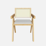 Chiva Rattan & Wood Dining Chair (Natural) – Rustic Boho Upholstered Chair with Armrests - Marcel Olsen