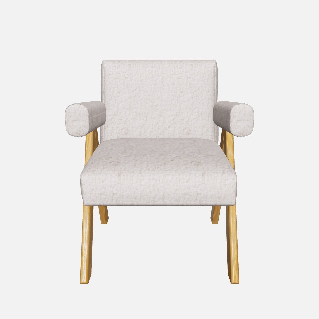 Bascuas Boho Upholstered Armchair (Bouclé White Fabric) – Mid-century Style Accent Chair - Marcel Olsen