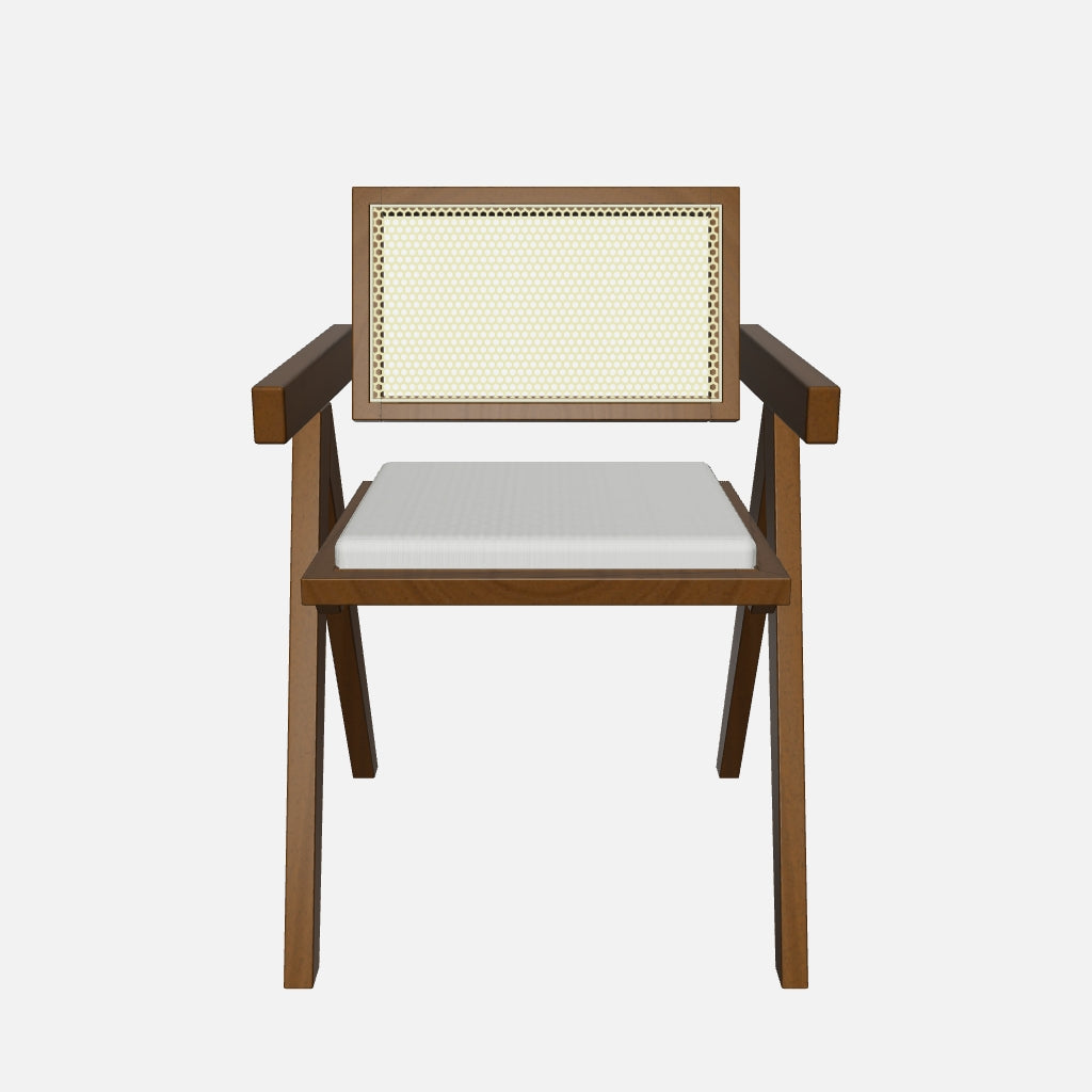 Chiva Rattan & Wood Dining Chair (Chestnut) – Rustic Boho Upholstered Chair with Armrests - Marcel Olsen