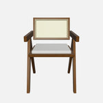 Chiva Rattan & Wood Dining Chair (Chestnut) – Rustic Boho Upholstered Chair with Armrests - Marcel Olsen