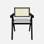 Chiva Rattan & Wood Dining Chair (Ebony) – Rustic Boho Upholstered Chair with Armrests (Outlet) Outlet Products - Marcel Olsen