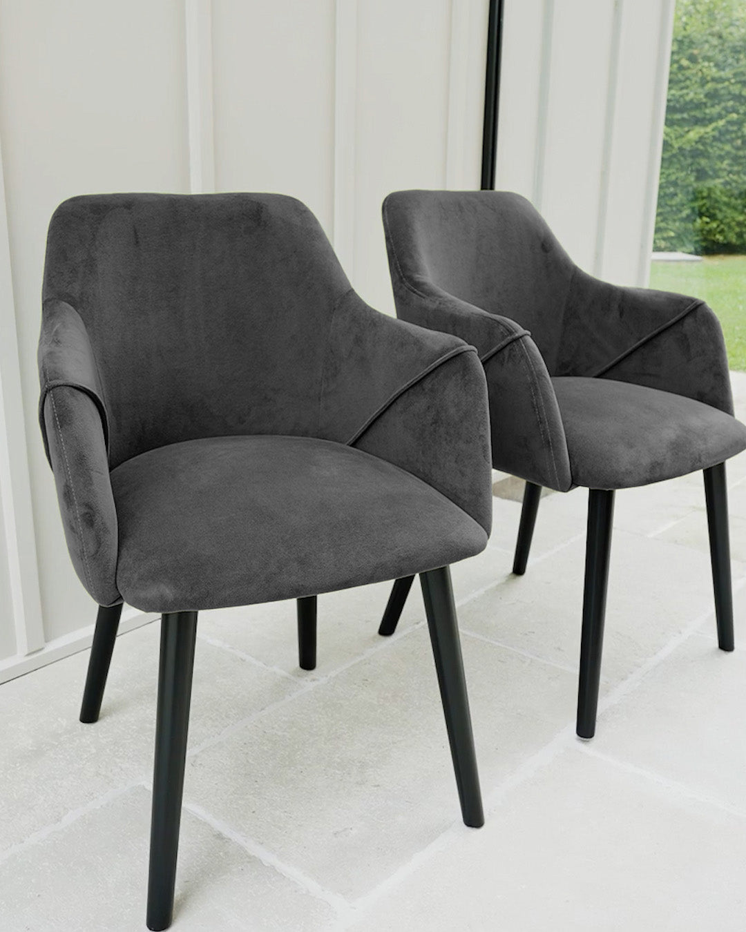 Bonanova Velvet Dining Chair (Noir Black Fabric) – Modern Upholstered Dining Chair with Armrests - Marcel Olsen