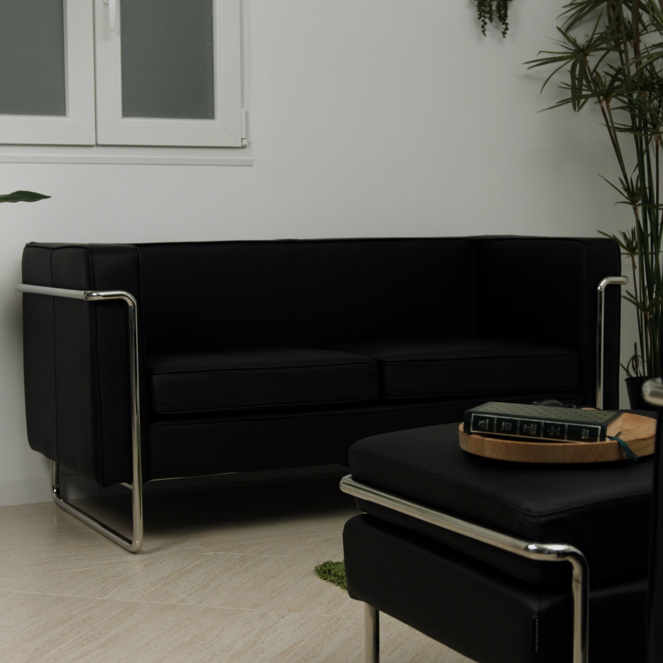 MO-77 Bauhaus Upholstered Sofa (Ebony Black Leather) [Outlet #45] – Modern Designer 1 Seater Sofa - Marcel Olsen