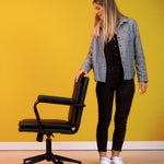 Executive Cushioned Office Chair (Black Faux Leather) – Mid-century Modern Swivel Desk Chair (Outlet) Outlet Products - Marcel Olsen