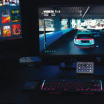 Core 120 Gaming Desk | LEDs, Headphone & Drink Mounts (Carbon Fibre Black, 120cm) (Outlet) Outlet Products - Marcel Olsen