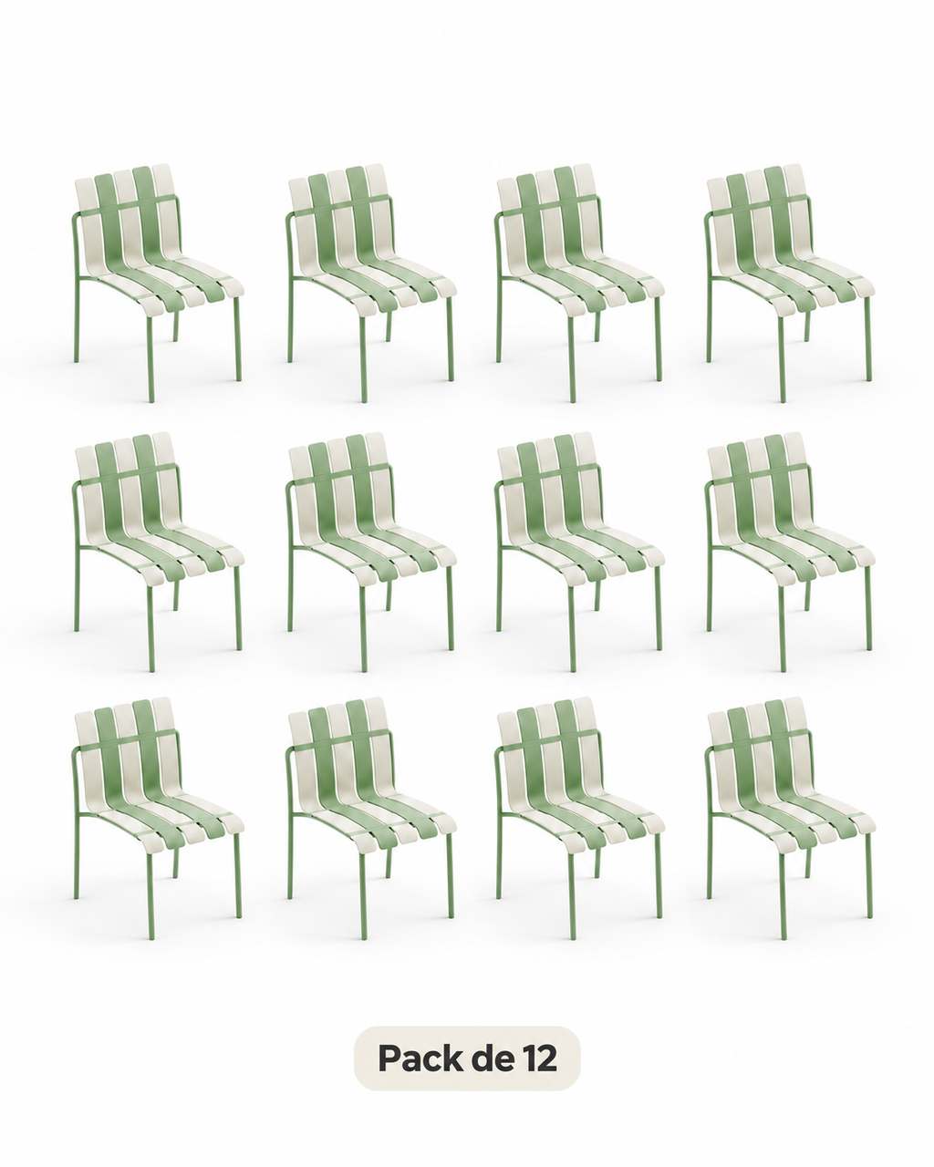 Chaises Ondara vert sauge et blanc – Lot de 12 pour cafés et appartements