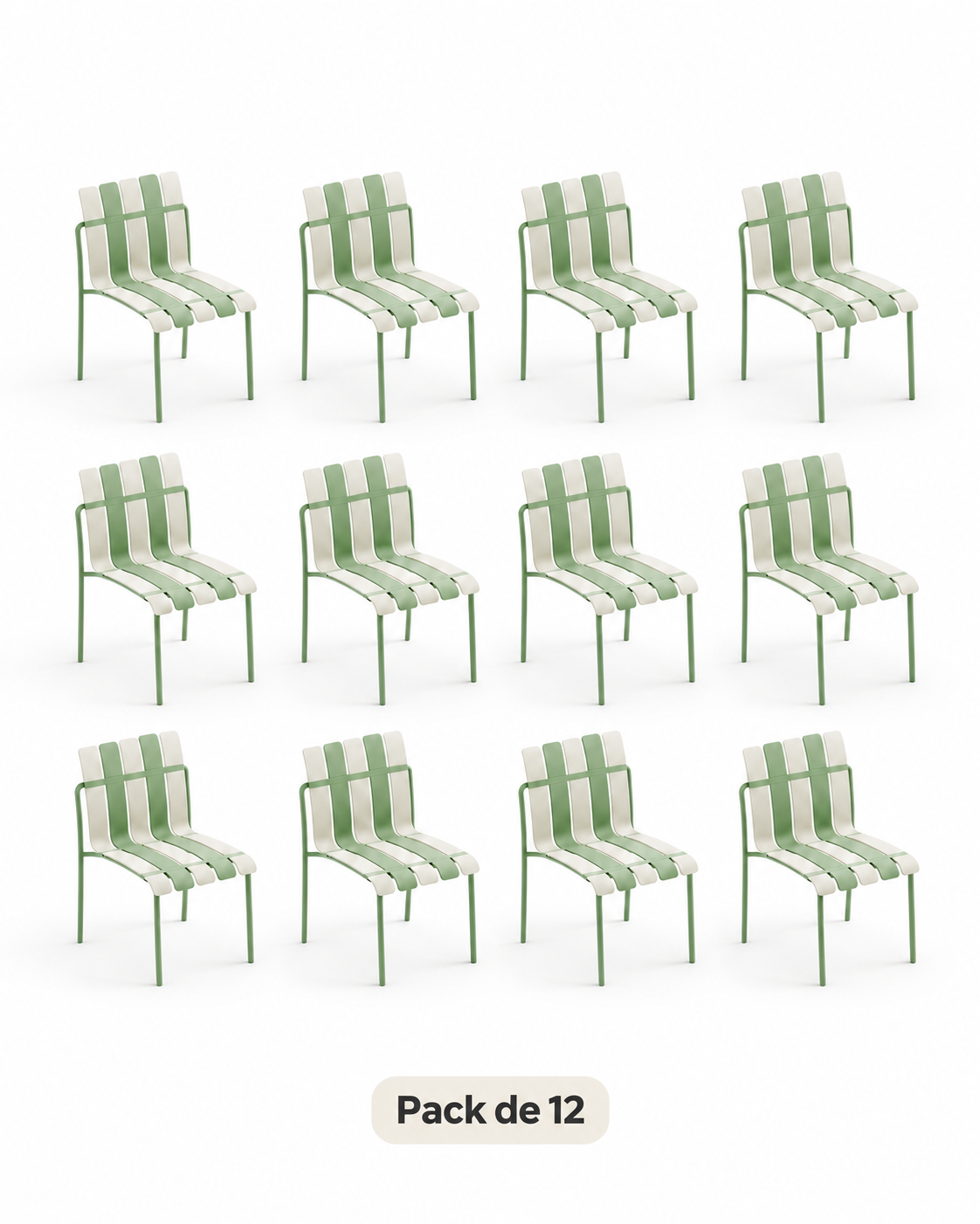 Chaises Ondara vert sauge et blanc – Lot de 12 pour cafés et appartements