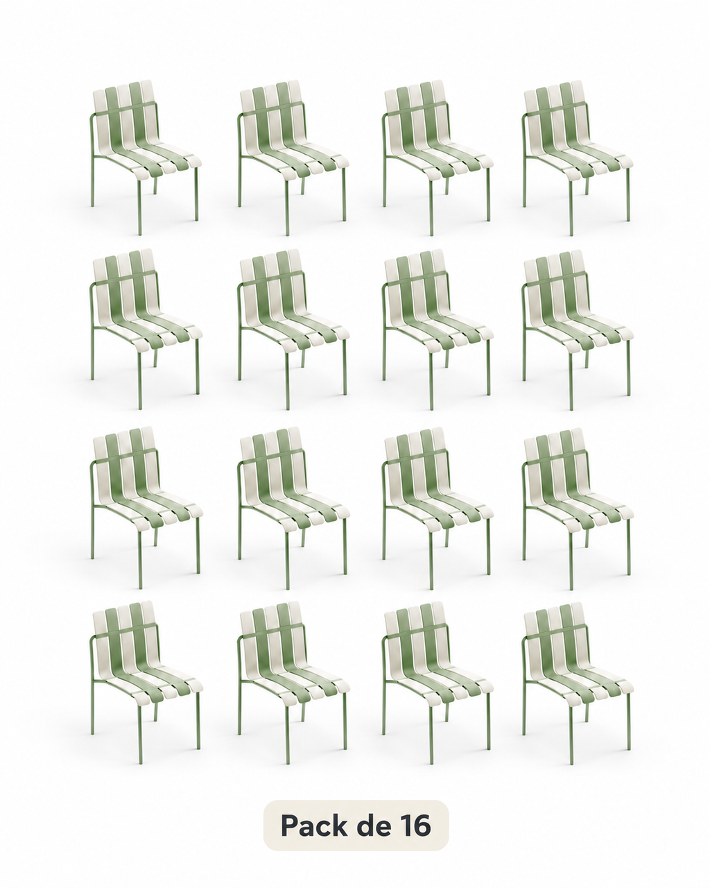 Pack de 16 sillas Ondara verde salvia y blanco para hostelería y apartamentos
