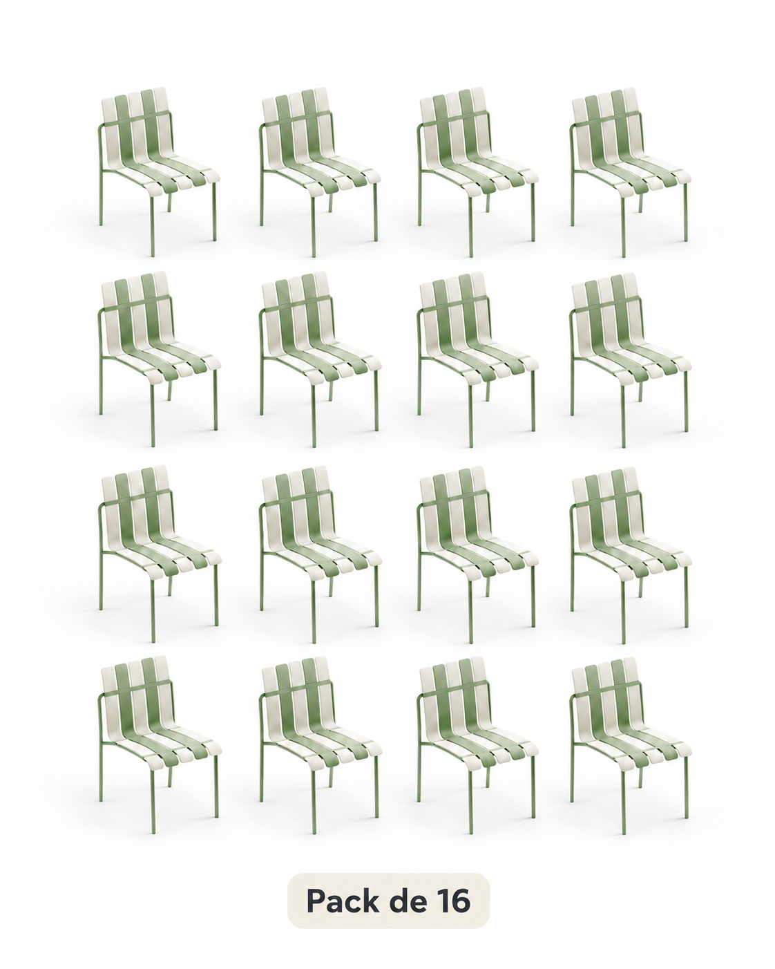 Pack de 16 sillas Ondara verde salvia y blanco para hostelería y apartamentos
