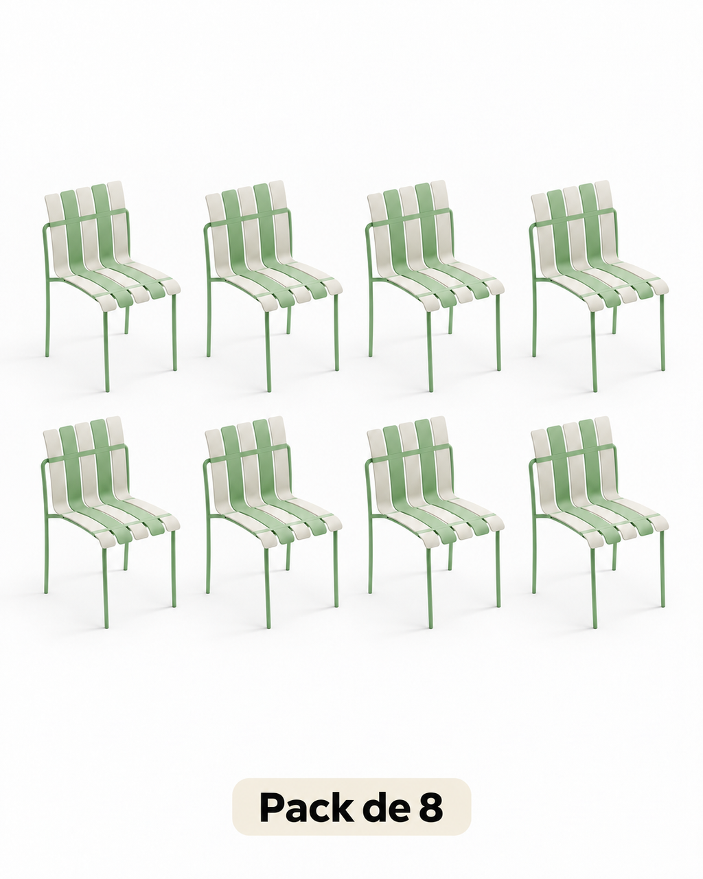Pack de 8 sillas Ondara verde salvia y blanco para hostelería y apartamentos