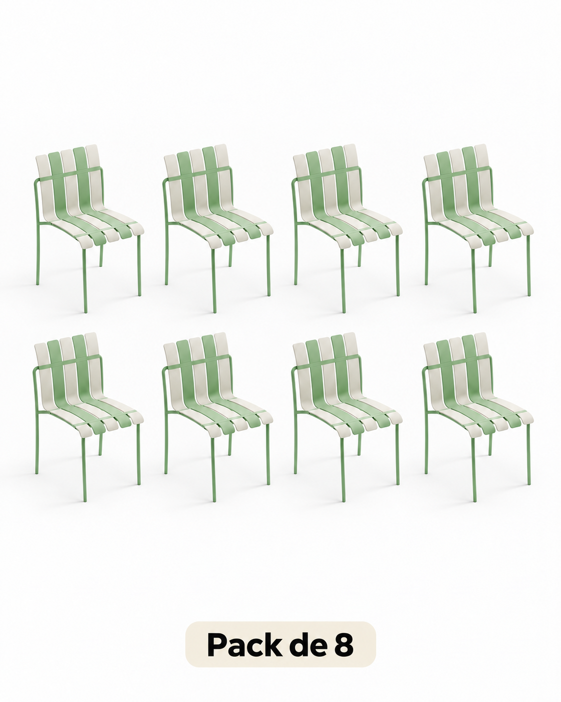 Pack de 8 sillas Ondara verde salvia y blanco para hostelería y apartamentos